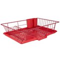 Hds Trading 3 Piece Vinyl Dish Drainer with SelfDraining Drip Tray, Red ZOR95915